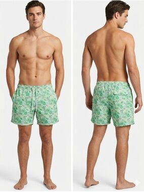 Mr. Swim Green Floral Board Shorts Men’s M Retro Daisy Rose Print Swimsuit 6”